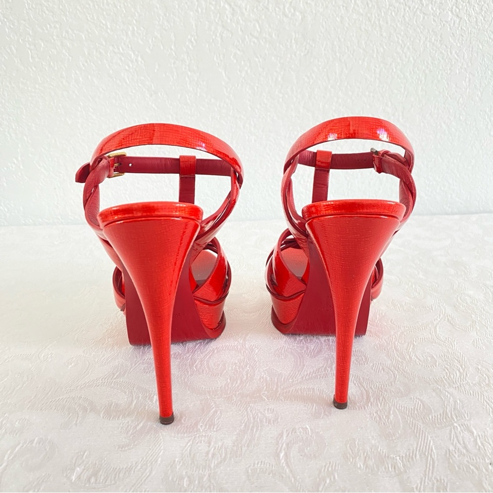 Saint Laurent coral red Tribute Patent Leather Platform Sandals - Picture 6 of 9